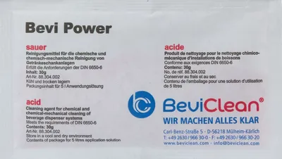 Produktbild von Reinigungsmittel, Reinigungspulver für Schankanlagen - Bevi Power Pulver, (50 Stück): Saures Reinigungsmittel für Getränkeleitungen & Bierleitungen
