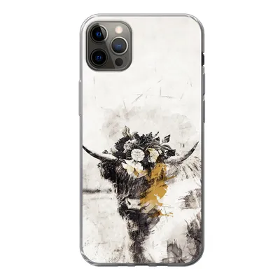 Produktbild von MuchoWow® Handyhülle Schutzhülle Hülle für iPhone 12 Pro Max Schottischer Highlander - Farbe - Blumen Silikon Softcase Handy Hülle - Hartschale