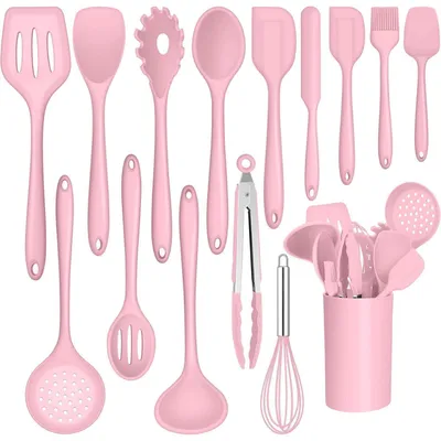 Produktbild von 15-teiliges Küchenhelfer Set Silikon Rosa mit Halter