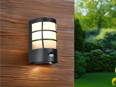 Produktbild von LED Außenwandleuchte Edelstahl Schwarz mit Bewegungsmelder - Fassadenbeleuchtung