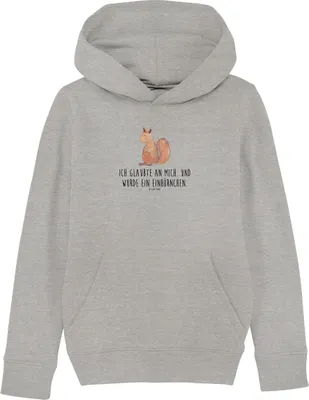 Produktbild von Mr. & Mrs. Panda Kinderpullover Einhorn Glauben 12-14 Jahre (152/164) - Heather Grey - Geschenk, Hoodie, Einhörner, Einhörnchen, Kapuzenpulli, Unicorn, Pulli, Eichhorn