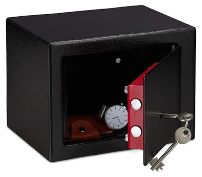 Produktbild von Minitresor Geldkassette Wandsafe - 17 x 23 x 17 cm - Schwarz - Mit Schrauben an Wand oder Boden befestigbar