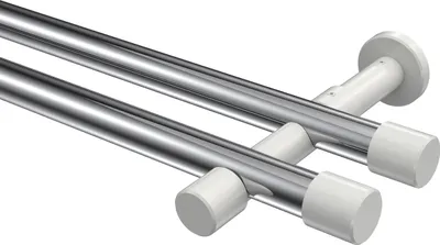 Produktbild von Interdeco Gardinenstange / Vorhangstange Chrom / Weiß, Typ Prestige Santo (Kappe) ohne Ringe, 20 mm Ø 2-läufig, 160 cm