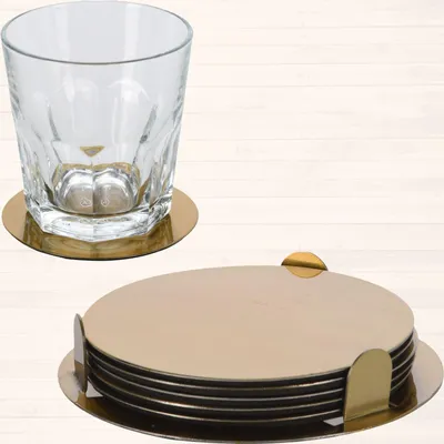 Untersetzer Set 6er mit Halter, rund, Gold, Edelstahl, 11,2 cm