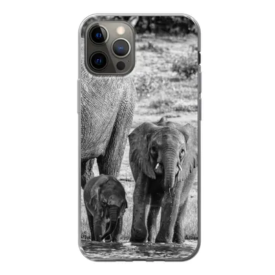 Produktbild von MuchoWow® Handyhülle Schutzhülle Hülle für iPhone 12 Pro Elefant - Wasser - Tiere - Schwarz - Weiß Silikon Softcase Handy Hülle - Abdeckung