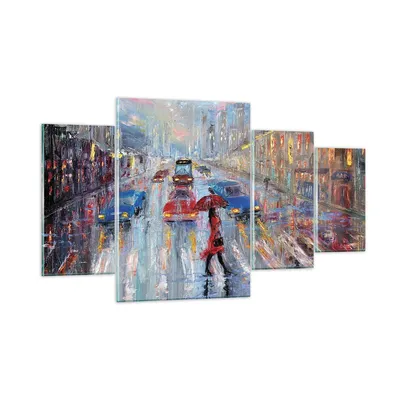 Produktbild von Bilder auf glas - 4 Teile - Acryl Stadt Regen - 160x90cm - Glasbilder - Wandbilder - Bilder - zum Aufhängen bereit - Wanddekoration aus Glas - Glas Bilder - Wandbild auf Glas - GDL160x90-4251