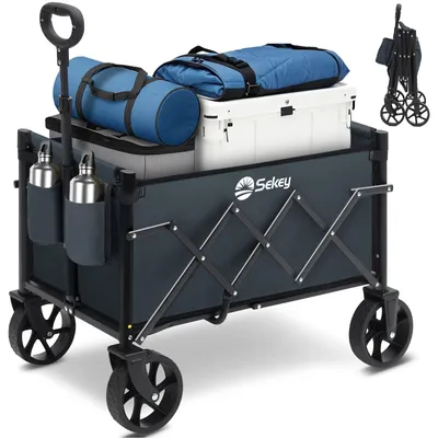 Produktbild von Sekey Bollerwagen, Faltbarer Handwagen 4 Räder, 80KG / 60L, Grau