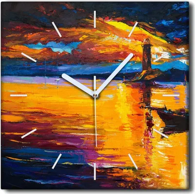 Produktbild von Coloray Uhr auf Leinwand 30x30 cm Wand Uhr Dekoration Wohnzimmer Segeltuch weiße Zeiger -Meeresleuchtturm