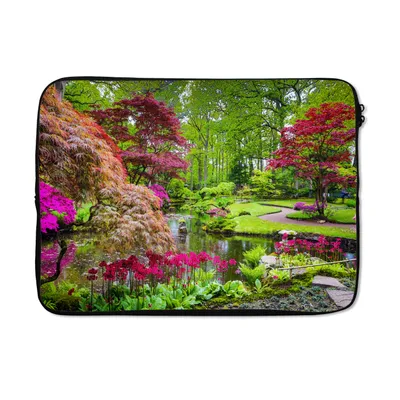 Produktbild von MuchoWow® Laptop Hülle 13 Zoll Bäume - Blumen - Japanisch - Natur - Wasser Laptoptasche - Laptophülle - Sleeve - Rundumschutz