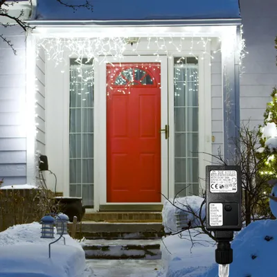 Obrázok produktu pre Vigevee, svetelný reťazec "Eisregen", 200 LED, studená biela, dĺžka 5 metrov, svetelný závoj, 31 V, IP44, 8 režimov s pamäťou, vhodný na Vianoce