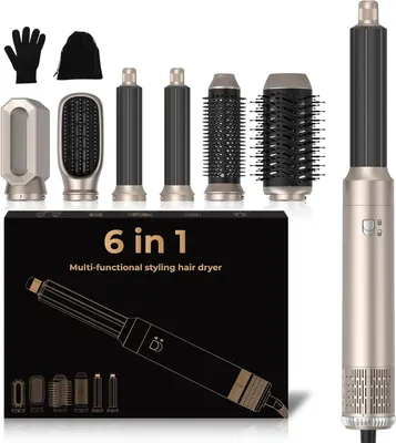 Produktbild von 6-in-1 Haarstyler 1000W mit Ionen-Technologie, Warmluftbürste, Lockenstab, Glättbürste, Rundbürste, Haartrockner Styling Set