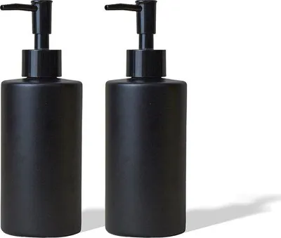 Image de Distributeurs à pompe en céramique pour la salle de bains et la cuisine, noir mat, 325 ml, lot de 2