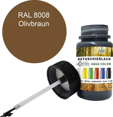 Produktbild von Reparaturlack Lackstift RAL Lack Pinselflasche 50ml. Farbe Holz Metall Möbel Auto Bad Retuschierlack - RAL 8008 Olivbraun