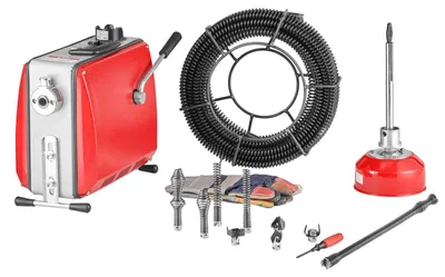 Productafbeelding van VEVOR Elektrische leidingreinigingsmachine, 500 W, 1400 tpm, afvoerreiniger, met 20 meter x 16 mm en 5 meter x 9,5 mm flexibele kabels, 0,4 meter x 16 mm flexibele kabel en 8 snijkoppen, geschikt voor leidingen met een diameter van 50–110 mm