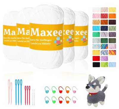 Häkelgarn-Set 5x50g, Baumwollmix, Chunky, für Anfänger