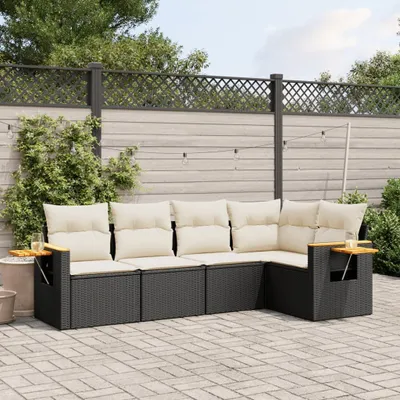 Produktbild von 5-tlg. Garten-Sofagarnitur mit Kissen Schwarz Poly Rattan 3259186