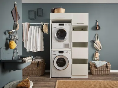 Produktbild von Waschmaschinenumbauschrank >LAUNDREEZY< in weiß - 117,5x200x67,5 (BxHxT)