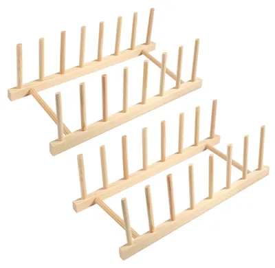 Produktbild von 2-teiliges Geschirrregal aus Holz, Tellerhalter, Topfdeckelhalter, Schubladendeckelhalter, Abtropfgestell aus Holz, Schneidebretthalter, Topfdeckelorganizer für Teller, Tassen und Topfdeckel (7 Fächer)