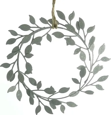 Produktbild von Weihnachtskranz mit Blättern Silberfarben Ø 14 cm aus Metall