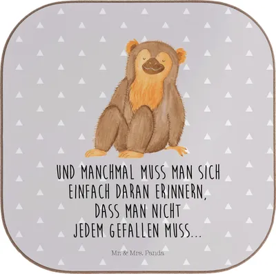 Produktbild von Mr. & Mrs. Panda Tischuntersetzer Affe - Grau Pastell - Geschenk, Coaster, Selfcare, Holzuntersetzer, Afrika, Untersetzer Gläser, gläseruntersetzer, Affen, Respekt, Liebe