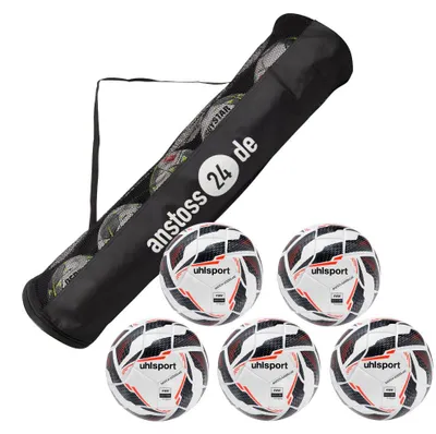 Produktbild von Ballset Uhlsport Spielball MATCH ADDGLUE inkl. Ballsack weiß/marine/fluo rot 5 Bälle