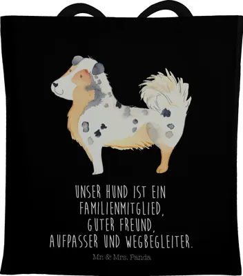 Produktbild von Mr. & Mrs. Panda Schultasche Hund Australien Shepherd - Schwarz - Geschenk, Sprüche, Beutel, Tragetasche, Familie, Laptoptasche, Spruch, Tasche, Tote Bag