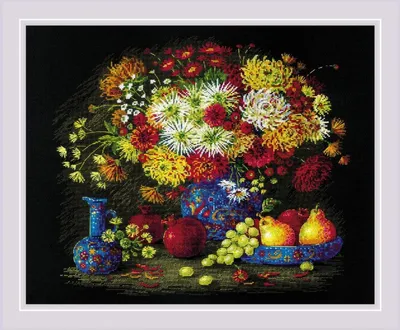 Obrázok produktu pre Sada na výšivku "Kvetinový zátišie s chrysantémami" od Riolis, 50x40 cm