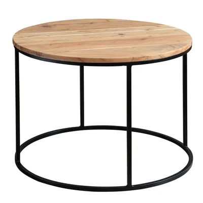 Produktbild von Couchtisch 60x43x60 cm Akazie Massivholz / Metall Sofatisch, Design Wohnzimmertisch Rund, Kaffeetisch Massiv, Kleiner Tisch Wohnzimmer