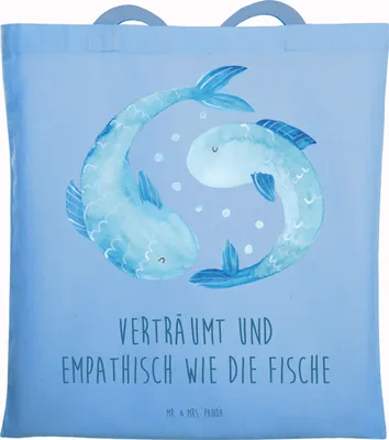 Produktbild von Mr. & Mrs. Panda Jutebeutel Sternzeichen Fische - Sky Blue - Geschenk, Fisch, Laptoptasche, Geburtstag Februar, festivaltasche, März, Tote Bag, Tasche, Sternbild