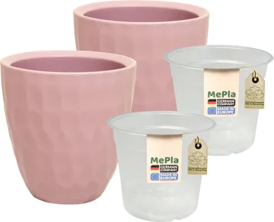 Produktbild von MePla - 2 Stück - Orchideenübertopf Carve ø 14 Lavendel-matt + Pflanztopf Orchidee ø 12