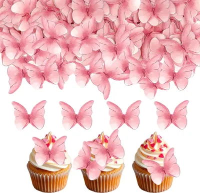 Produktbild von 48 Stück Rosa Schmetterlings Tortendeko, Schmetterling Deko Geburtstag Tortendeko Mädchen, Rosa Cake Topper Essbar, Essbare Schmetterlinge für Torte Hochzeit,Cupcake Topper