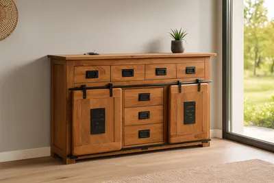 Produktbild von Sideboard Kommode Akazie massiv nussbaumfarben 150 x 45 x 90 cm LIBRO