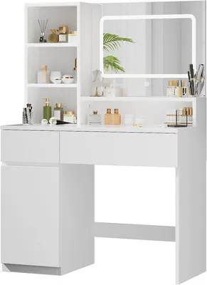 Image de Table de maquillage - Table à coiffer - Table de beauté - Miroir de maquillage - Éclairage LED réglable