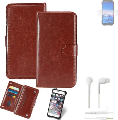 Produktbild von K-S-Trade 360° Hülle kompatibel mit Doogee S61 inkl. Headphones braun Kunstleder Case BookCase WalletCase Kunstlederederhülle Handyhülle,