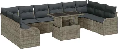 Immagine prodotto di Set divano da giardino vidaXL con cuscini (11 pezzi), grigio, in polyrattan
