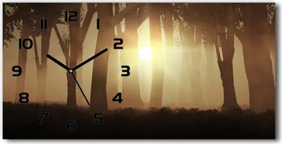 Produktbild von Wanduhr aus Glas – 60x30 cm - Glasbild - Glasuhr - Gehärtetes Glas - schwarze-zeiger - Nebel im Wald