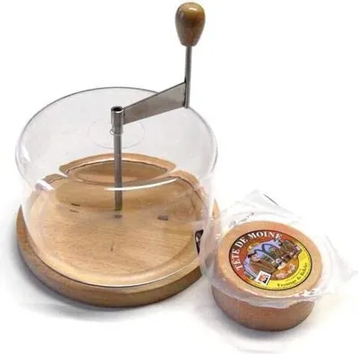 Produktbild von Komplett Set Käsehobel Tete de Moine halber Laib Mönchskopfkäse Haube rund