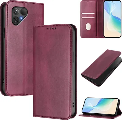 Immagine prodotto di Custodia per cellulare per Fairphone 5, vintage in pelle RFID protezione carta titolare stand funzione magnetica flip cover rosso