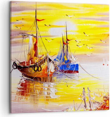 Produktbild von Bild auf Leinwand - Leinwandbild - Boote Sonne Meer Reisen - 60x60cm - Wand Bild - Wanddeko - Leinwanddruck - Bilder - Kunstdruck - Wanddekoration - Leinwand bilder - Wandkunst - AC60x60-2882