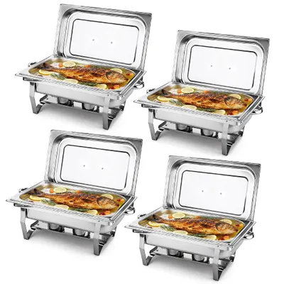 Produktbild von 2 Grid Chafing Dish Buffet Set 4tlg,9L Rechteckige Catering Servierplatten aus Edelstahl mit Deckel,Warmhaltebehälter Speisenwärmer für Buffet /Party