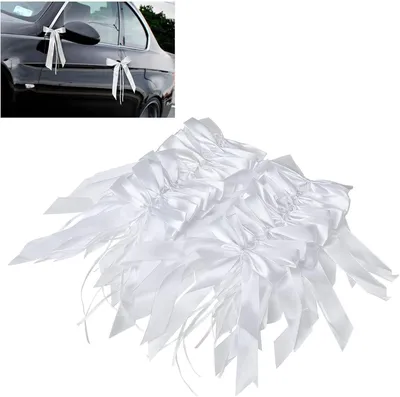 Productafbeelding van Antennestrikken - Set van 60 - Autolint - Autoversiering - Decoratie voor bruiloft - Wit