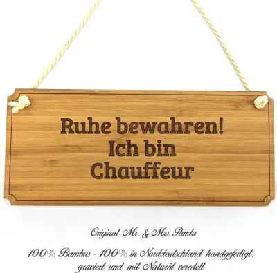 Produktbild von Mr. & Mrs. Panda Werbeschild Chauffeur - Geschenk, Geschenkidee, Hinweisschild, Wegweiser, Schild, Landhaus, Holzschild, Shabby, Berufsausbildung, Abschied, Graviert