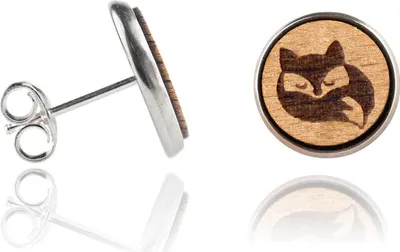 Produktbild von Holzohrstecker Edelstahl mit Fuchs in Buchenholz