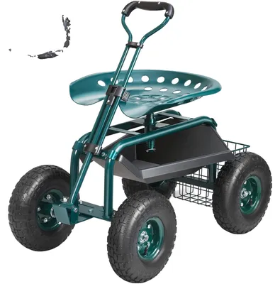 Produktbild von VEVOR Gartenwagen Rollstuhl mit Rädern, Gartenhocker zum Pflanzen, 360-Grad-Schwenksitz, Wagenroller mit Lenker und Werkzeugablage, Verwendung für Terrasse, Garten und im Freien, Blau, Grün