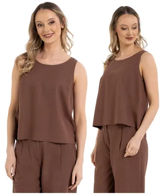 Produktbild von Moraj - Damentop Größe 3XL - Bluse Braun - Sommertop fur Damen - Ärmelloses Top Ausschnitt Rund