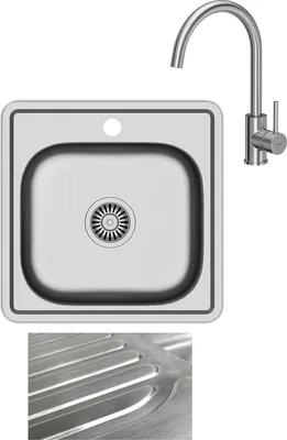 Produktbild von VBChome Einbauspüle mit Armatur 48x48 Satinstruktur ab 45er Unterschrank Edelstahl Küchenspüle Spüle Ablagefläche Abtropffläche eckiges Camping Ablaufgarnitur Siphon Wasserhahn Inox Edelstahl