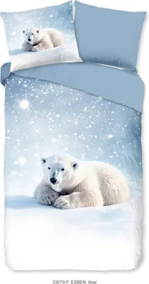 Produktbild von Good Morning Kinderbettbezug "ijsbeer" - Blau - (140x200/220 cm) - Baumwolle 100% Flanellstoff