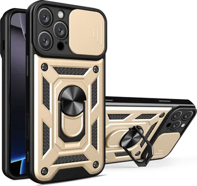 Produktbild von Hülle für iPhone 16 Pro Magnetische Ring Ständer Halter Dia Kameraschutz TPU Bumper Silikon Schutzhülle Gold