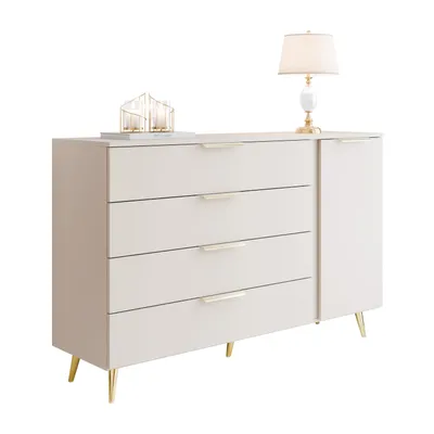 Produktbild von Kommode LINA KASZMIR 1D4S auf hohen Beinen Goldchrom/Kaschmir mit LED-Beleuchtung, Breite 140 cm