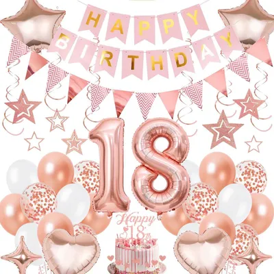 Produktbild von Deko 18 Geburtstag Mädchen Roségold Luftballons Girlande Hängendeko Set